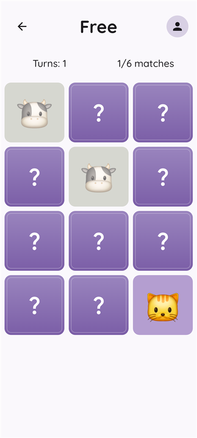 Parflip screenshot — a game board mid-play, with one pair already matched