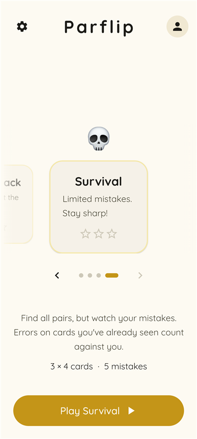 Parflip screenshot — choosing the Survival game mode