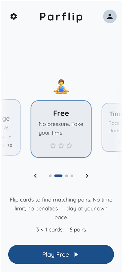 Parflip screenshot — the app in a blue colour theme