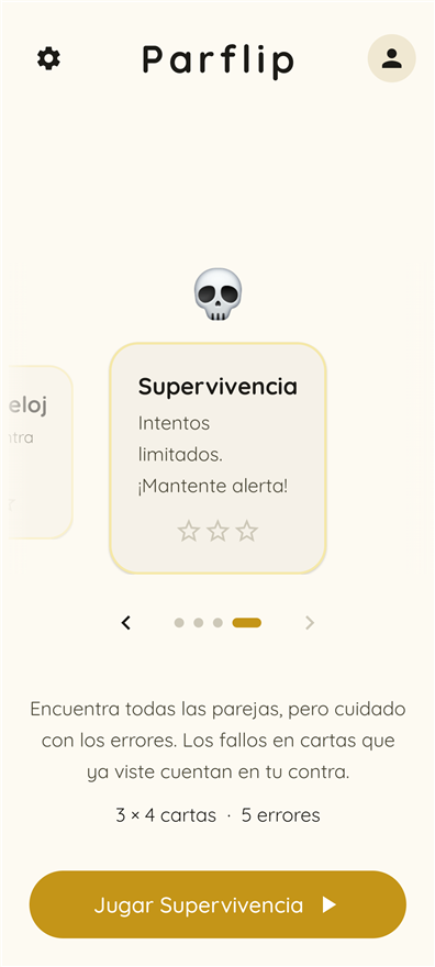 Captura de Parflip — eligiendo el modo Supervivencia