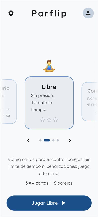 Captura de Parflip — la app con el tema azul