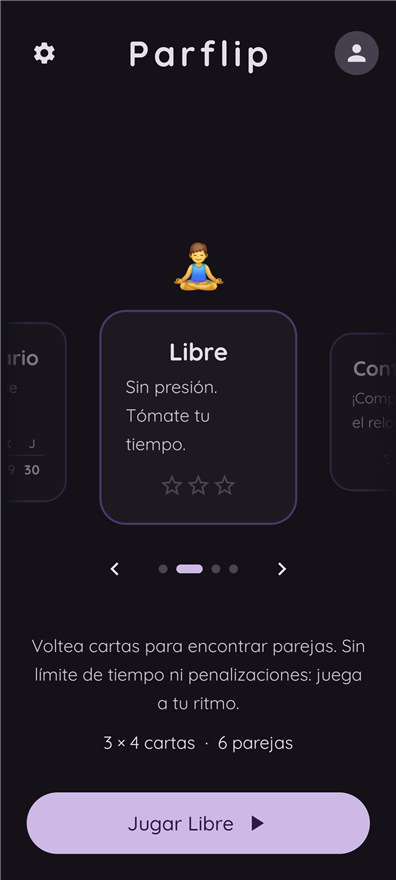 Captura de Parflip — la misma pantalla en modo oscuro